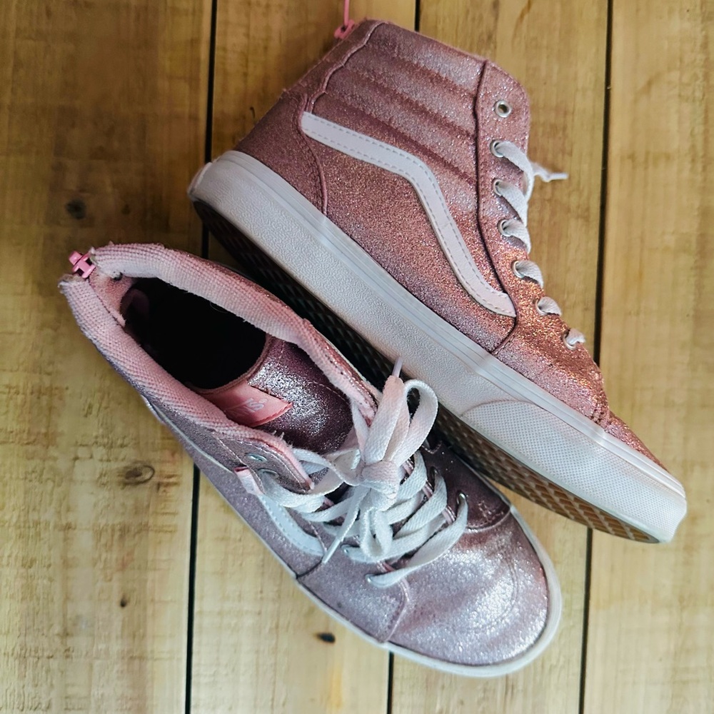 Vans Girls' 'Filmore' Hip High Top Sneakers- Pink Spring Glitter (Size 5.0)